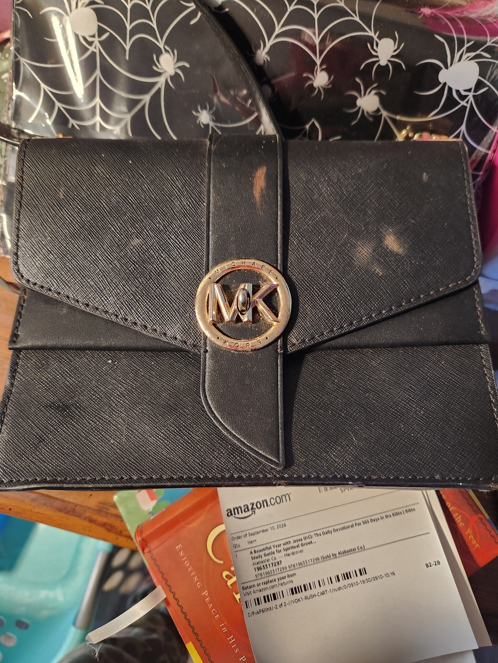 MICHAEL KORS Black Crossbody Wallet with Signature Logo-READ DESCRIPTION